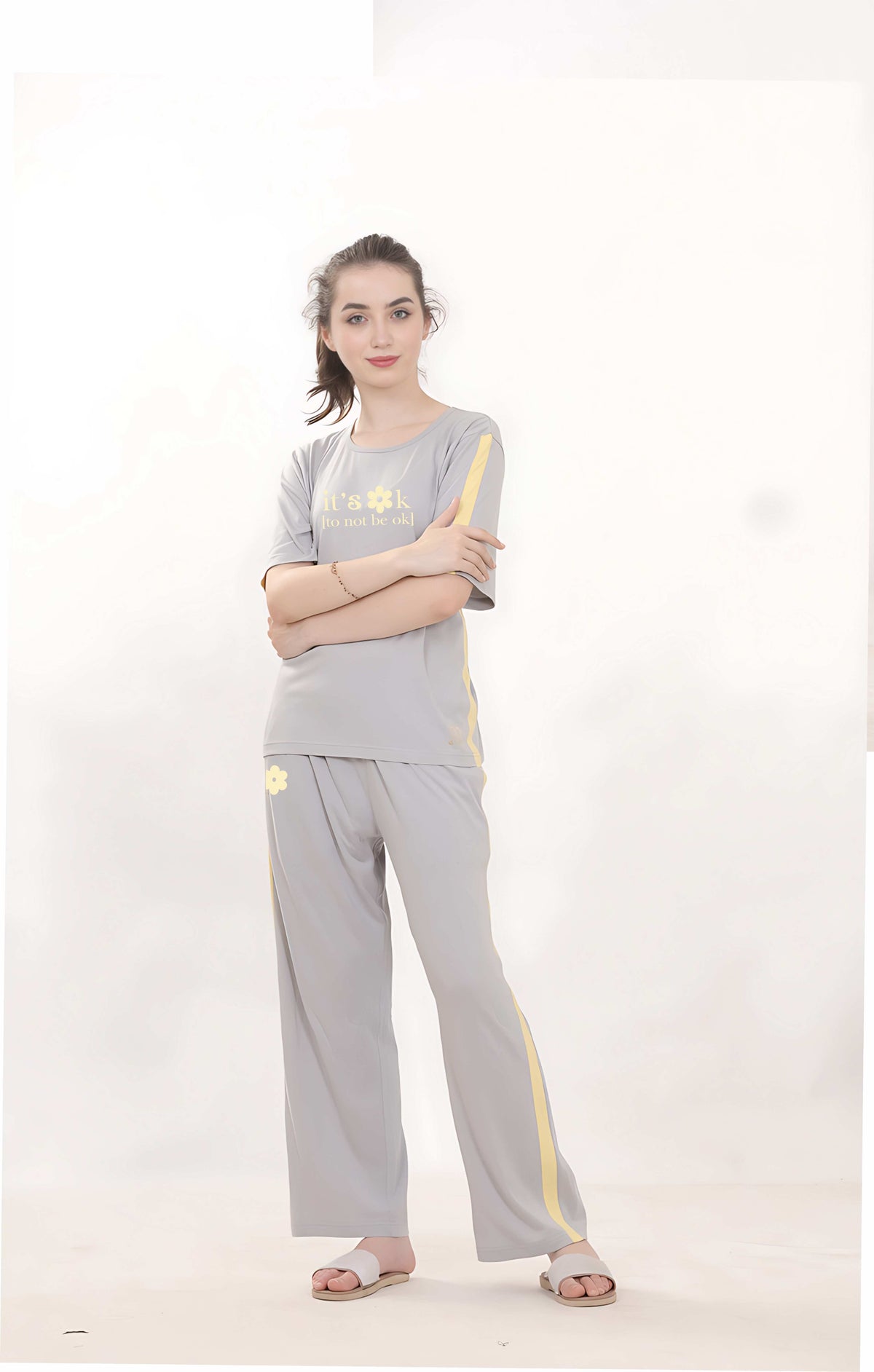 Grey with Yellow side Strip Nightwear MX_CSS04