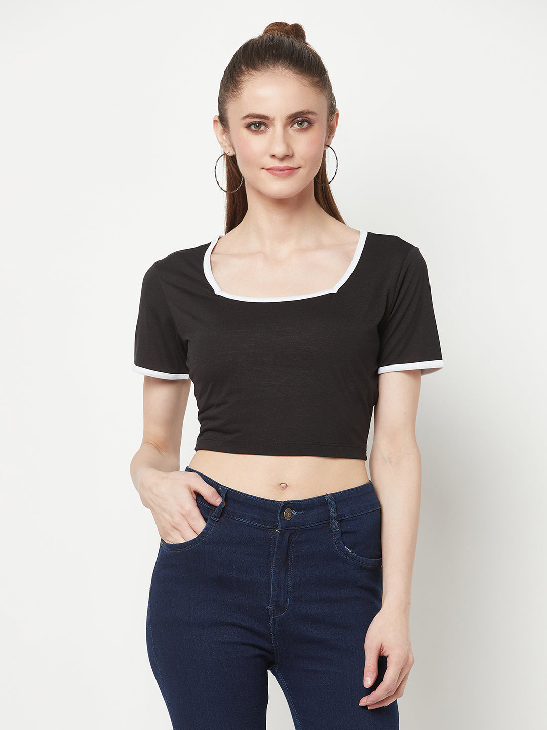 Black Square Neck Crop Top