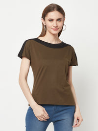 Olive Boat neck T-Shirt