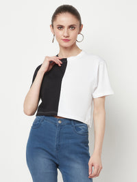 Color Blocked Black & White Crop Top for Women