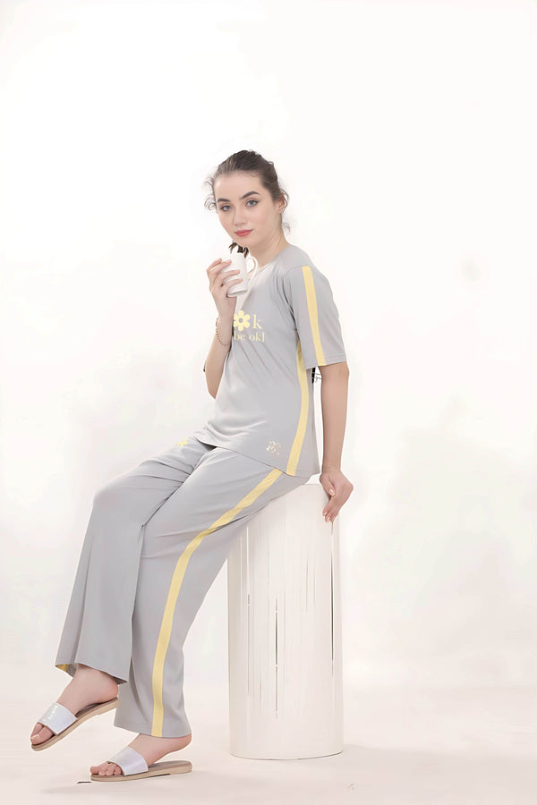 Grey with Yellow side Strip Nightwear MX_CSS04