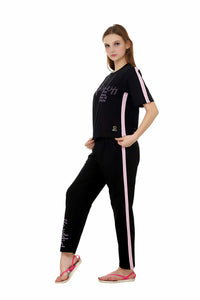 Black With Lavender Side Strip Nightwear MX_CSS04