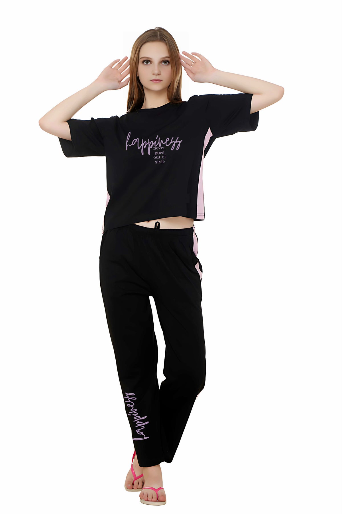 Black With Lavender Side Strip Nightwear MX_CSS04