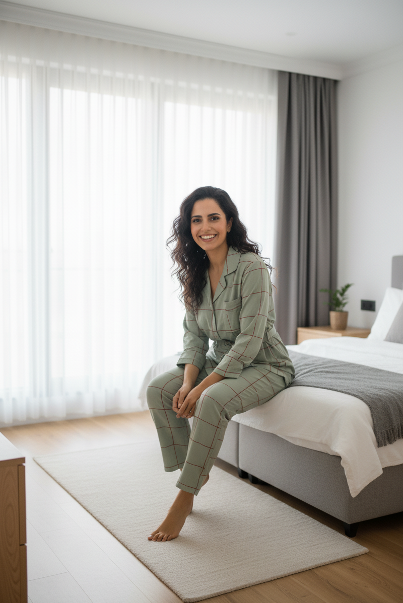 Women Check Nightwear With Belt | Men Premium Cotton Nightwear | Miazi