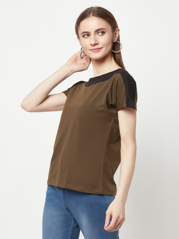 Olive Boat neck T-Shirt