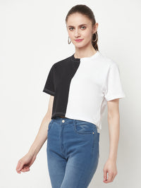 Color Blocked Black & White Crop Top for Women