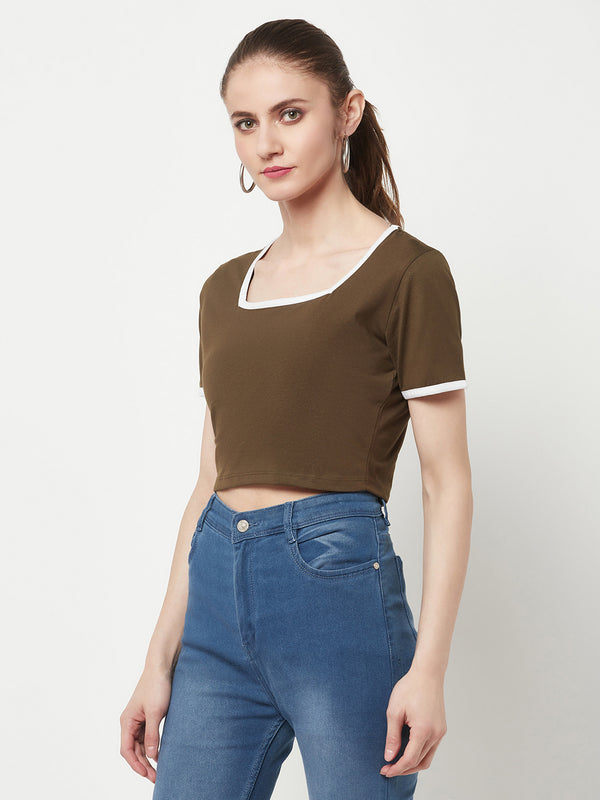 Olive Square Neck Crop Top