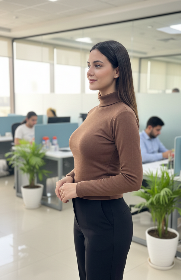 Ribbed High Neck Top