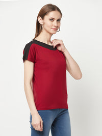 Sleek Women's Red Boat Neck T-shirt