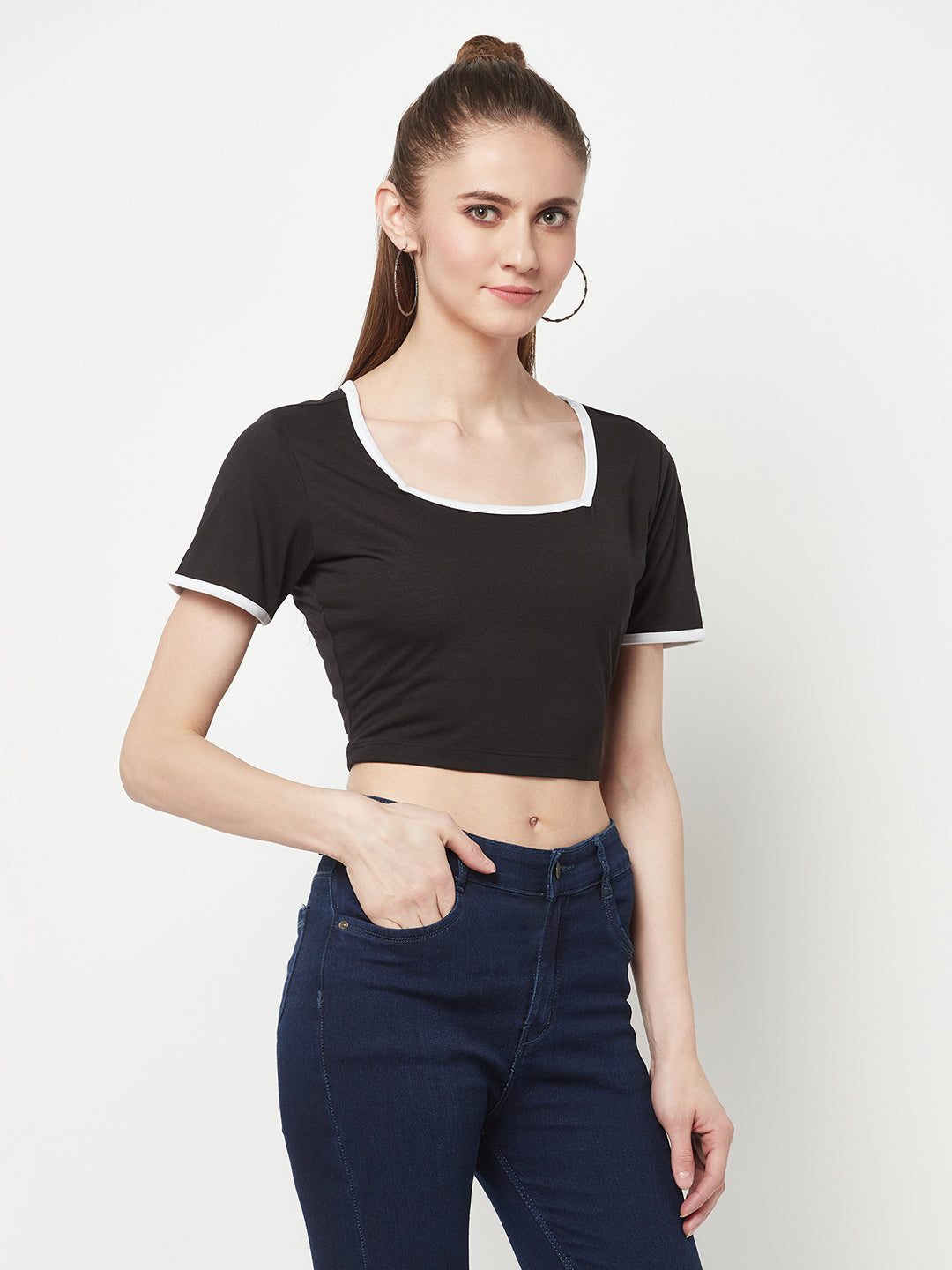 Black Square Neck Crop Top