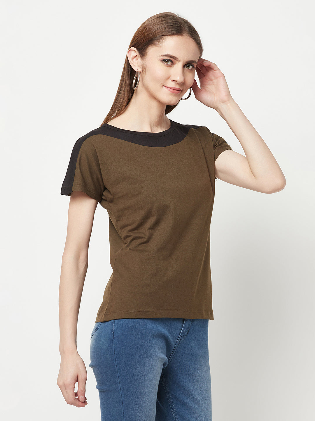 Olive Boat neck T-Shirt