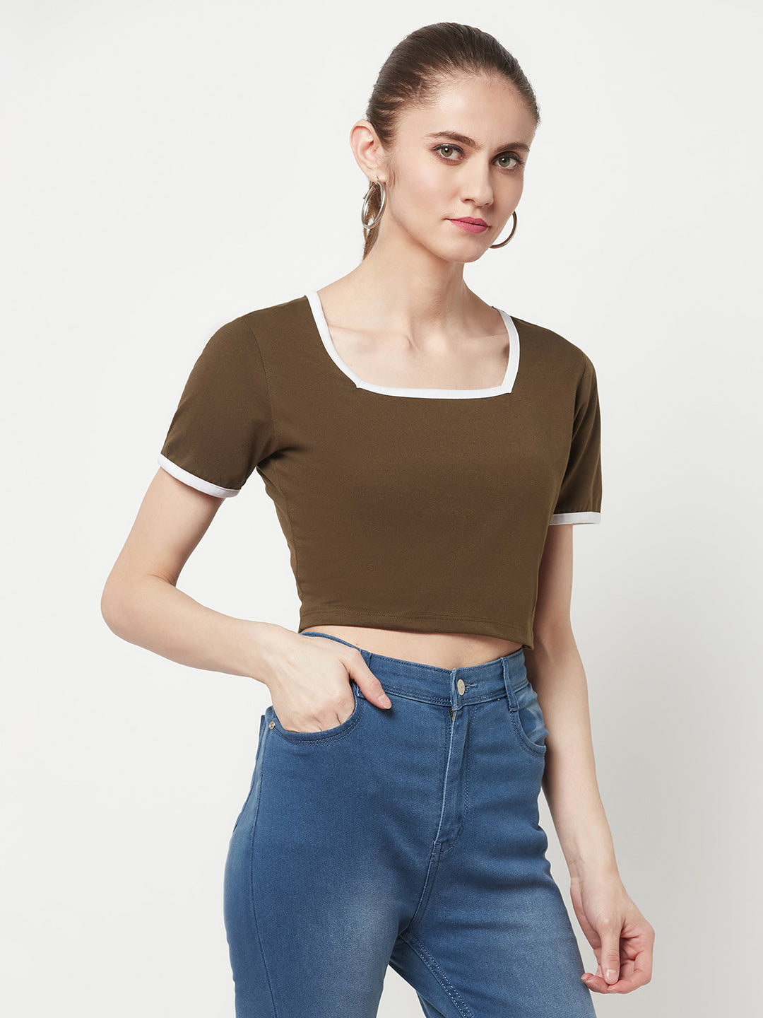 Olive Square Neck Crop Top