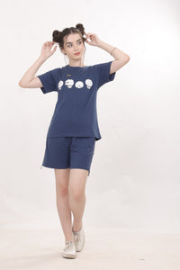 Navy Blue, Panda Print Nightwear With Shorts MX_SPS32