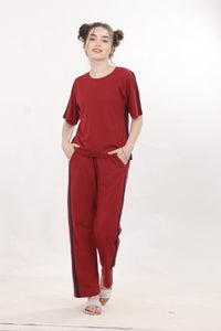 Maroon With Navy Blue Side Strip Nightwear MX_CSS04