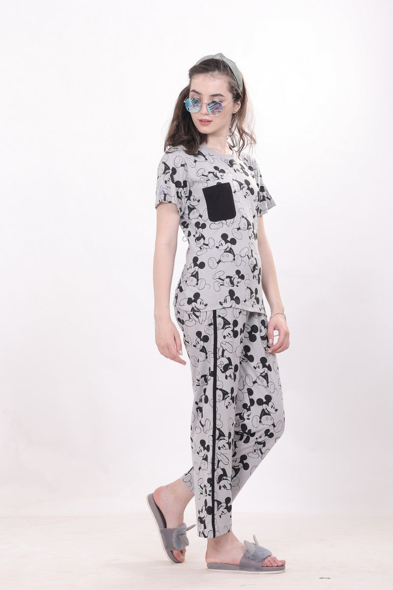 Grey With Black Mickey printed Nightwear MX_CBS06