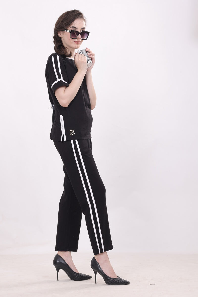 Black With Twin Striped Nightwear MX_CSS21