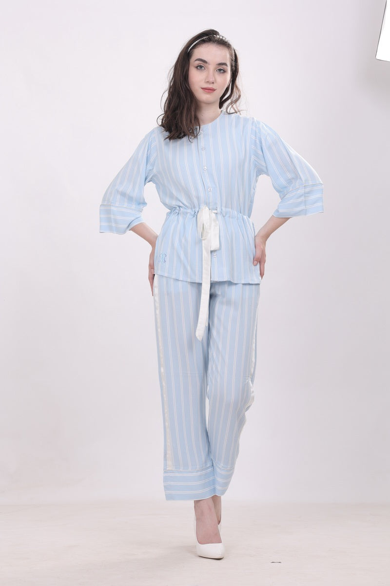 Powder Blue Cotton with satin detailing Nightwear