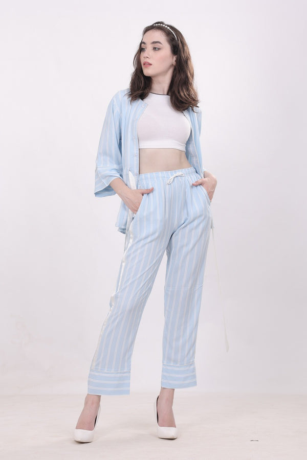 Powder Blue Cotton with satin detailing Nightwear