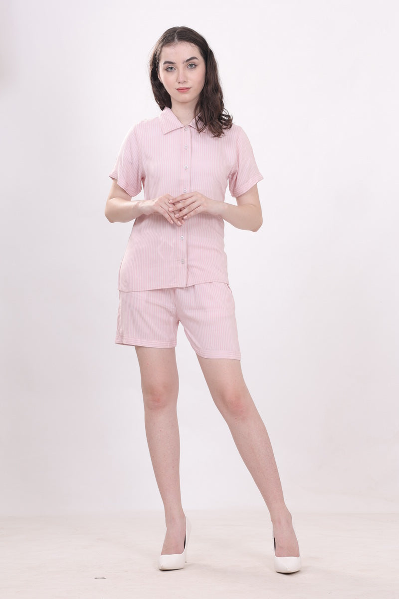 Striped Pink Nightwear With Shorts MX_SPS35