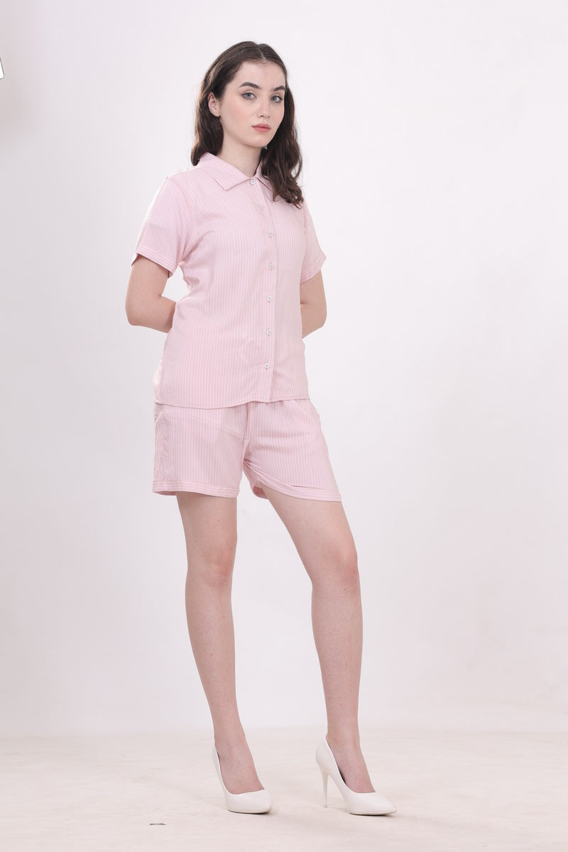 Striped Pink Nightwear With Shorts MX_SPS35