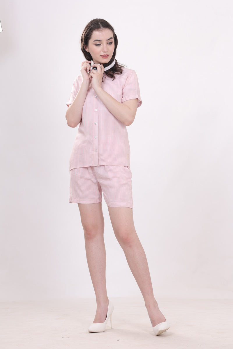 Striped Pink Nightwear With Shorts MX_SPS35