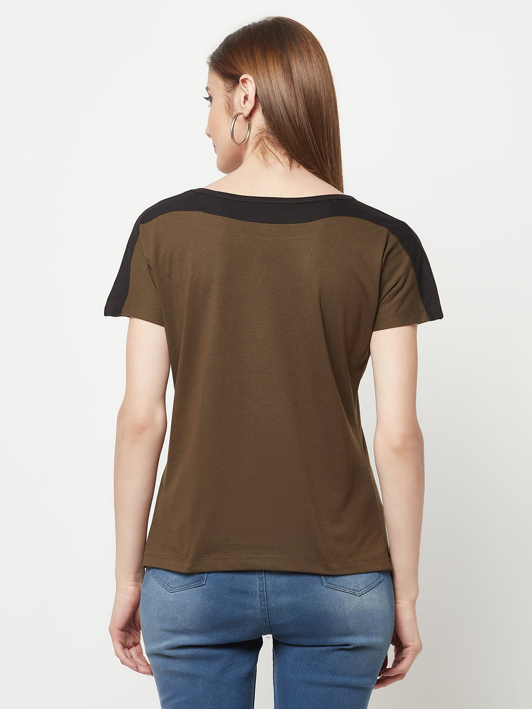 Olive Boat neck T-Shirt