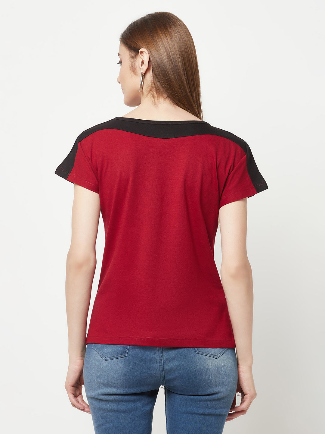 Sleek Women's Red Boat Neck T-shirt