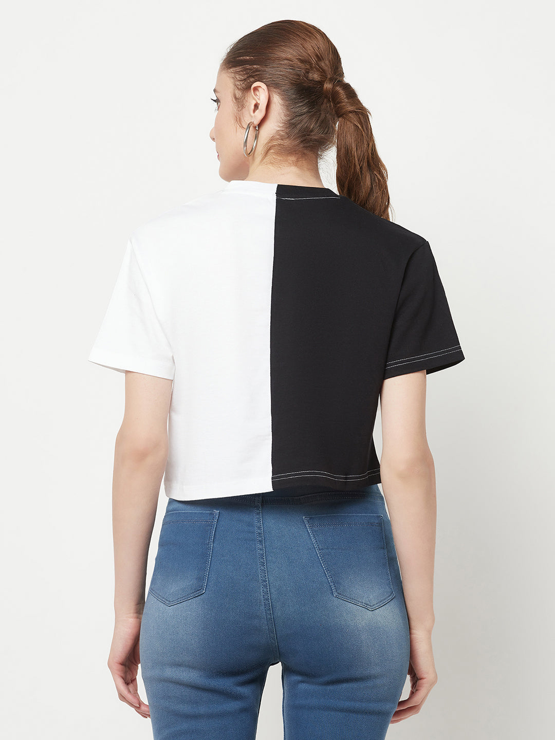 Color Blocked Black & White Crop Top for Women