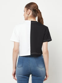 Color Blocked Black & White Crop Top for Women