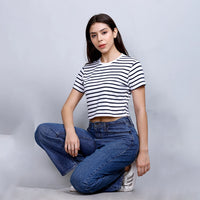 CROP TOP WHITE/BLUE STRIPES