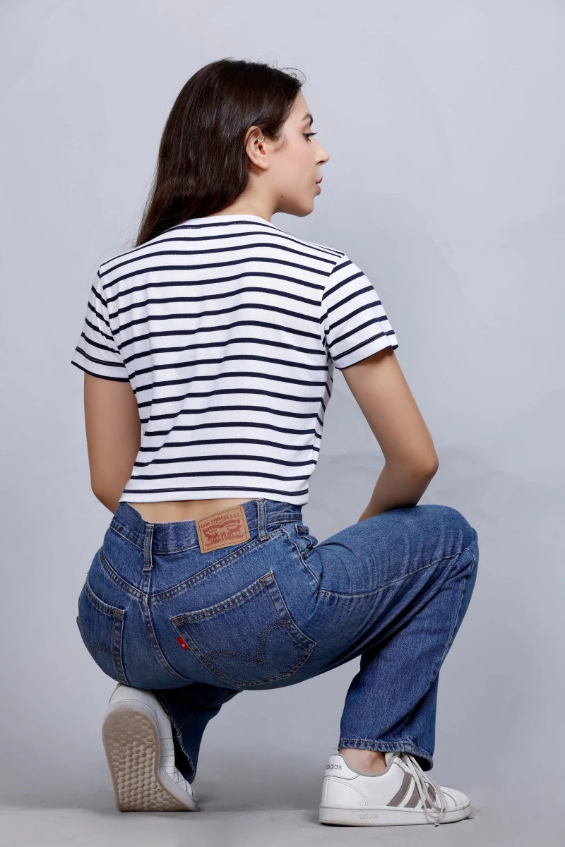 Stripped Crop T-Shirt | Women Premium Cotton Crop Top | Miazi