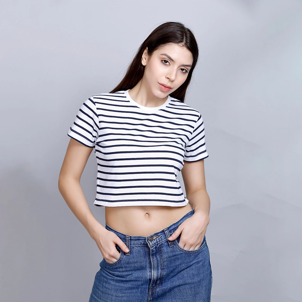 CROP TOP WHITE/BLUE STRIPES