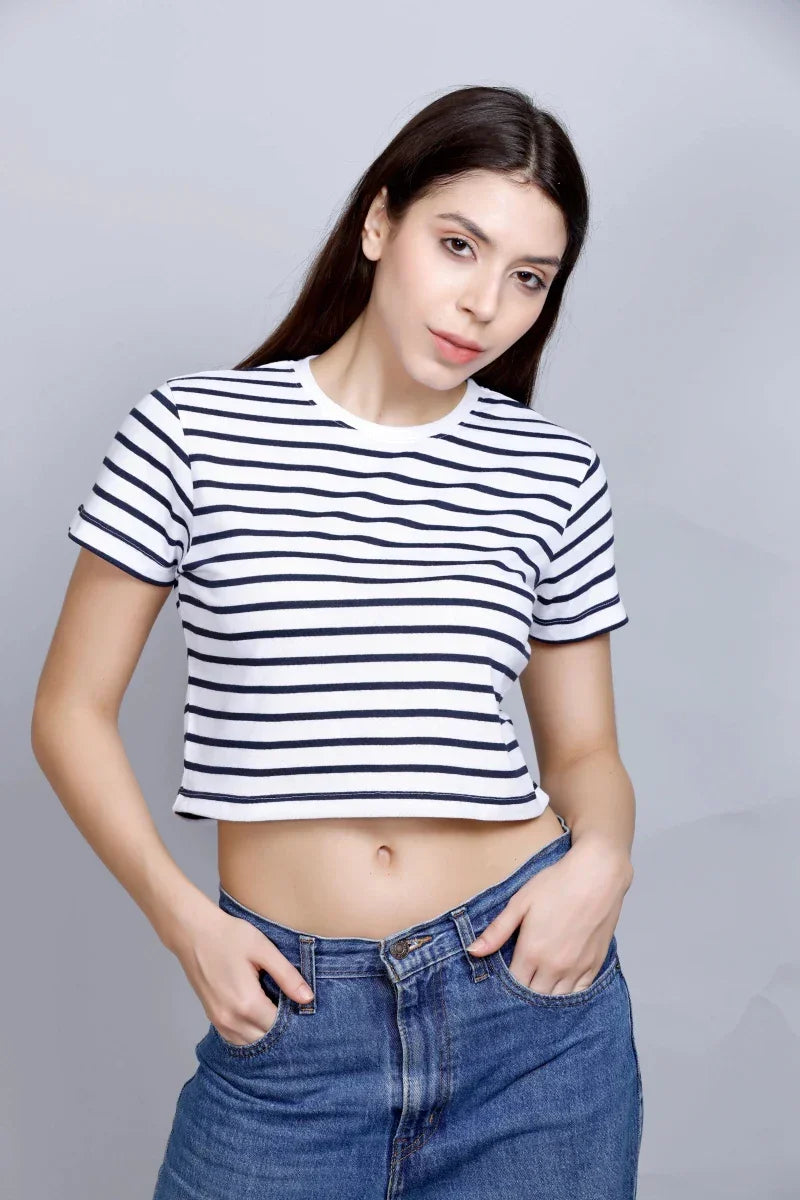 Stripped Crop T-Shirt | Women Premium Cotton Crop Top | Miazi