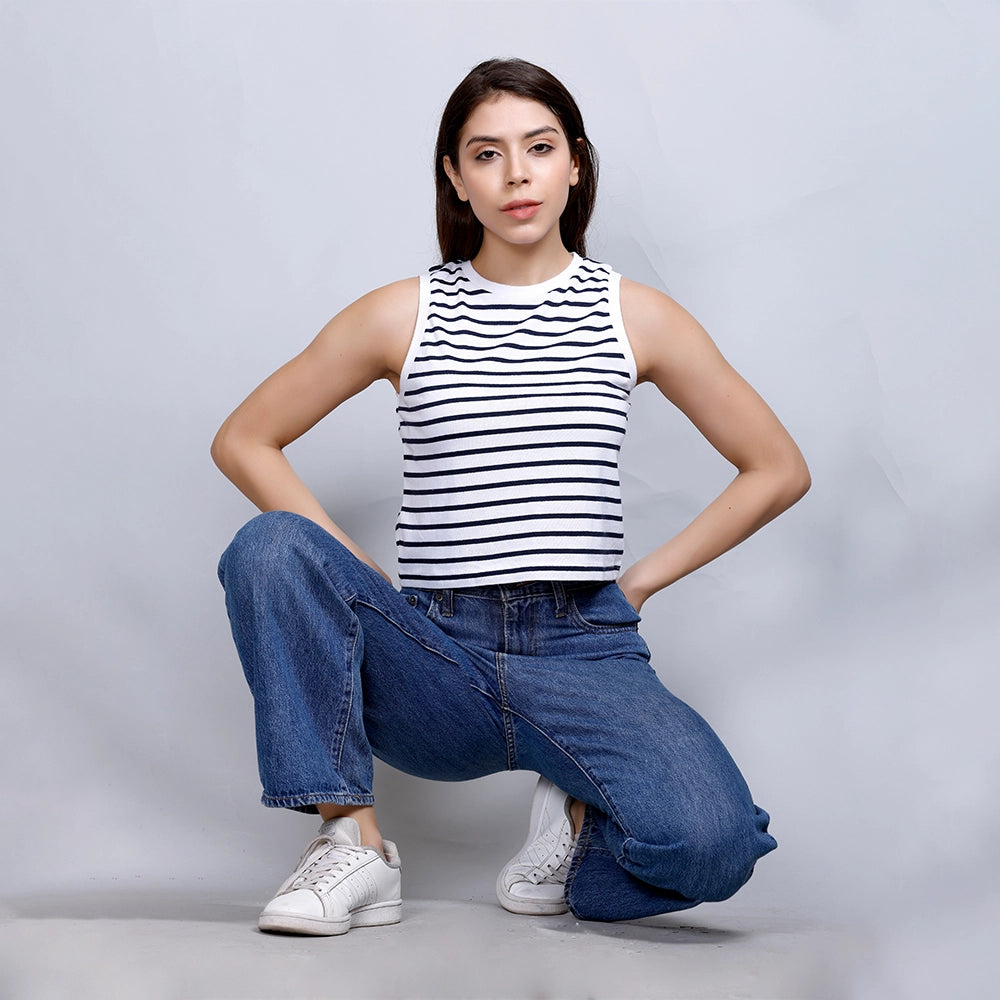 VEST TOP WHITE/BLUE STRIPES