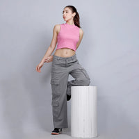 MANDARIAN RIBBED CROP TOP BUBBLE GUM PINK PKR1