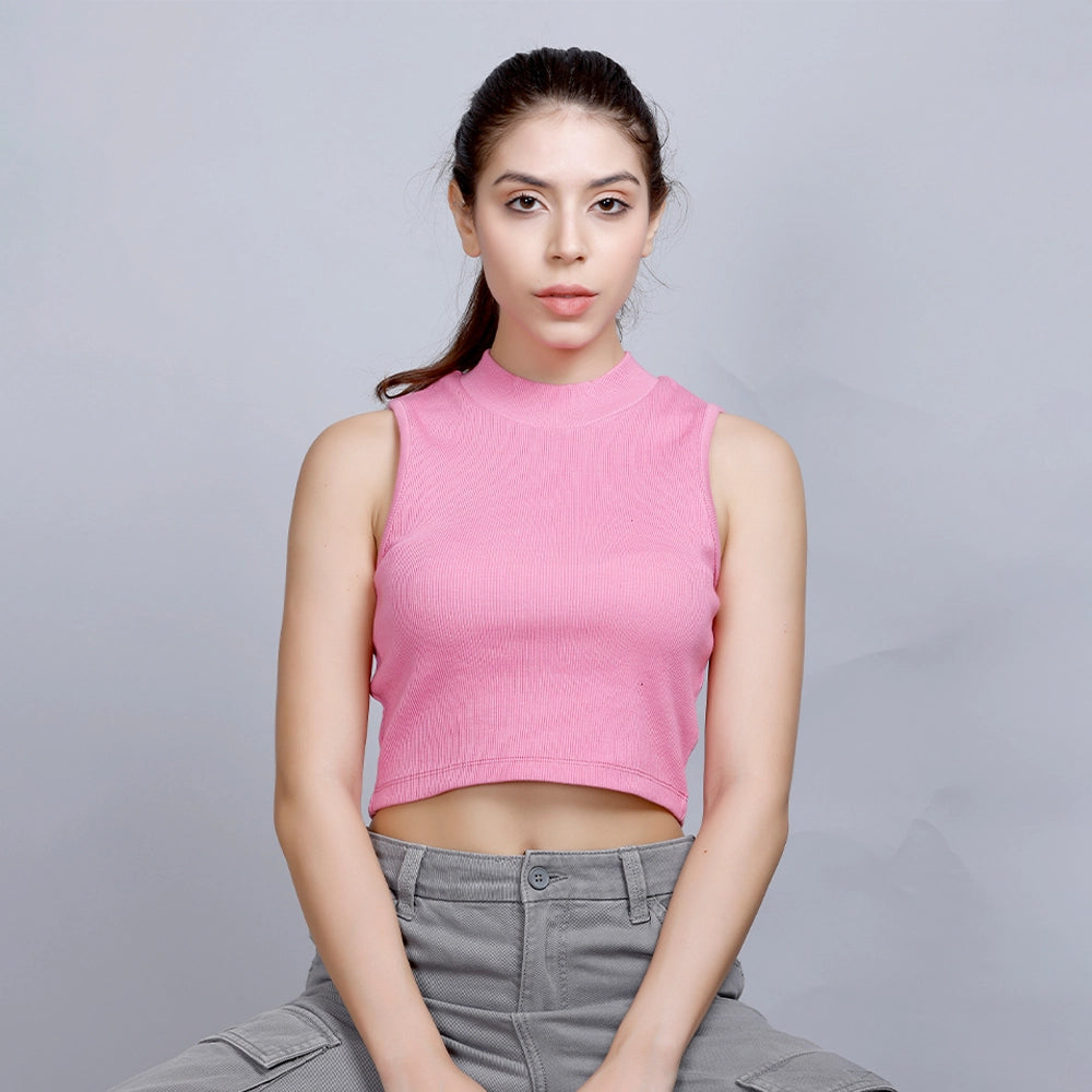 MANDARIAN RIBBED CROP TOP BUBBLE GUM PINK PKR1