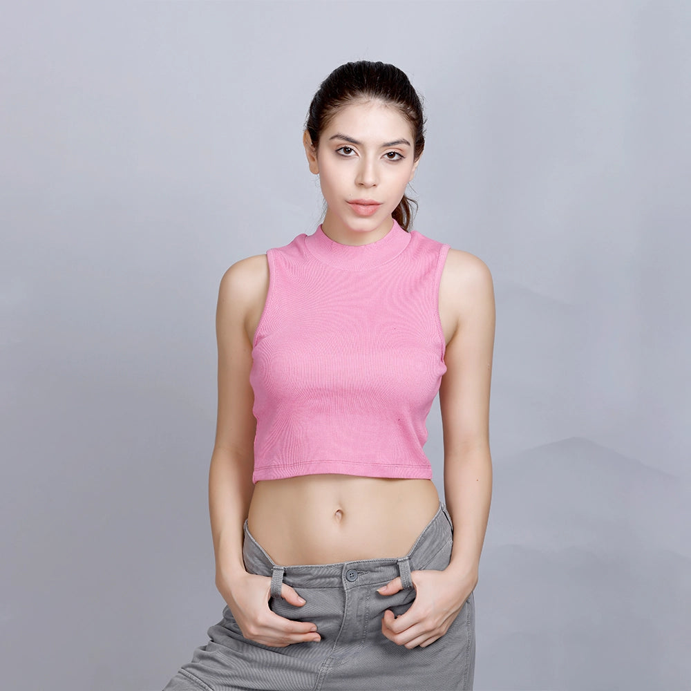 MANDARIAN RIBBED CROP TOP BUBBLE GUM PINK PKR1