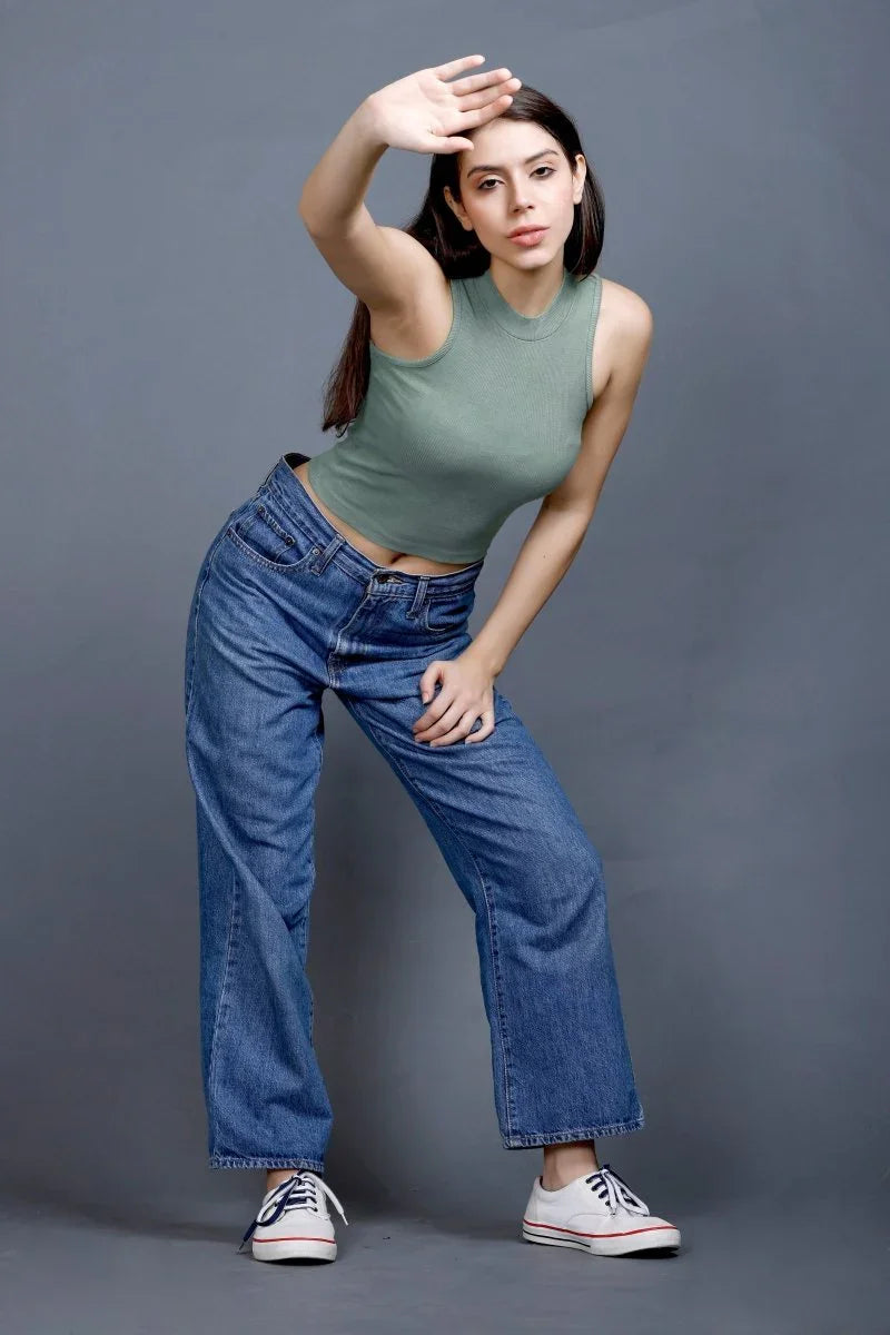 Mandarian Black/Aqua Green Rib | Women Premium Cotton Rib Tops | Miazi