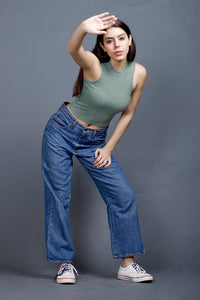 Mandarian Black/Aqua Green Rib | Women Premium Cotton Rib Tops | Miazi