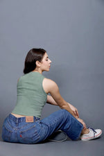 Mandarian Black/Aqua Green Rib | Women Premium Cotton Rib Tops | Miazi