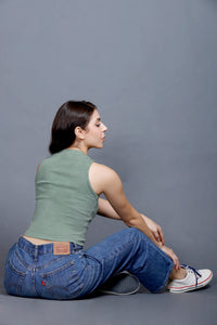 Mandarian Black/Aqua Green Rib | Women Premium Cotton Rib Tops | Miazi