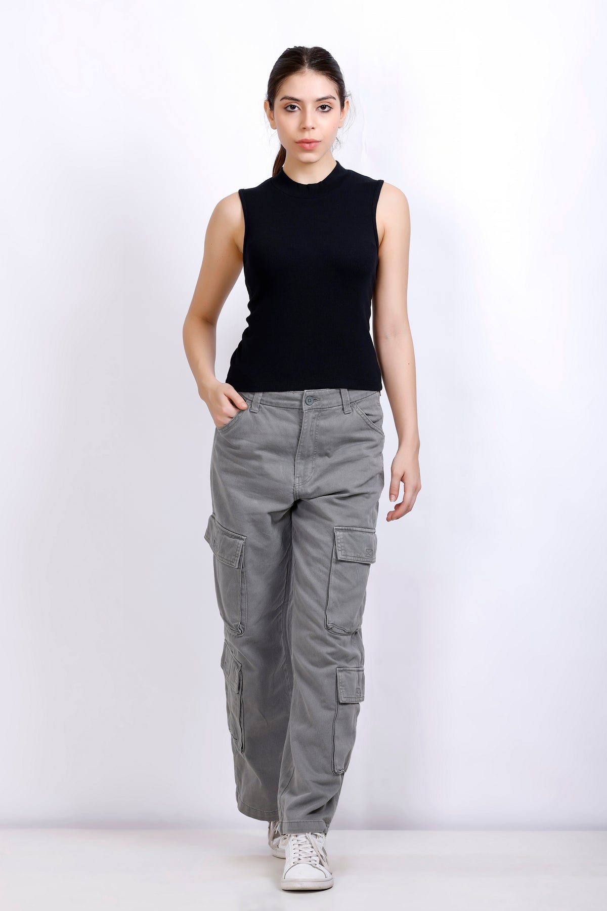 Mandarian Black/Aqua Green Rib | Women Premium Cotton Rib Tops | Miazi