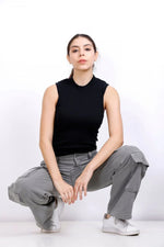 Mandarian Black/Aqua Green Rib | Women Premium Cotton Rib Tops | Miazi