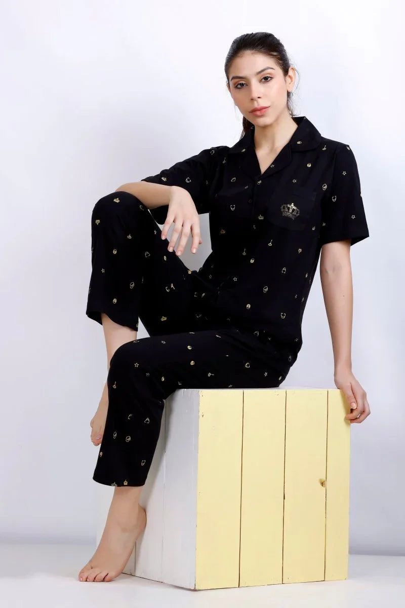 Crown Nightwear (Half Sleeve) | Women Premium Cotton Nightwear | Miazi MX_HS_FOS31