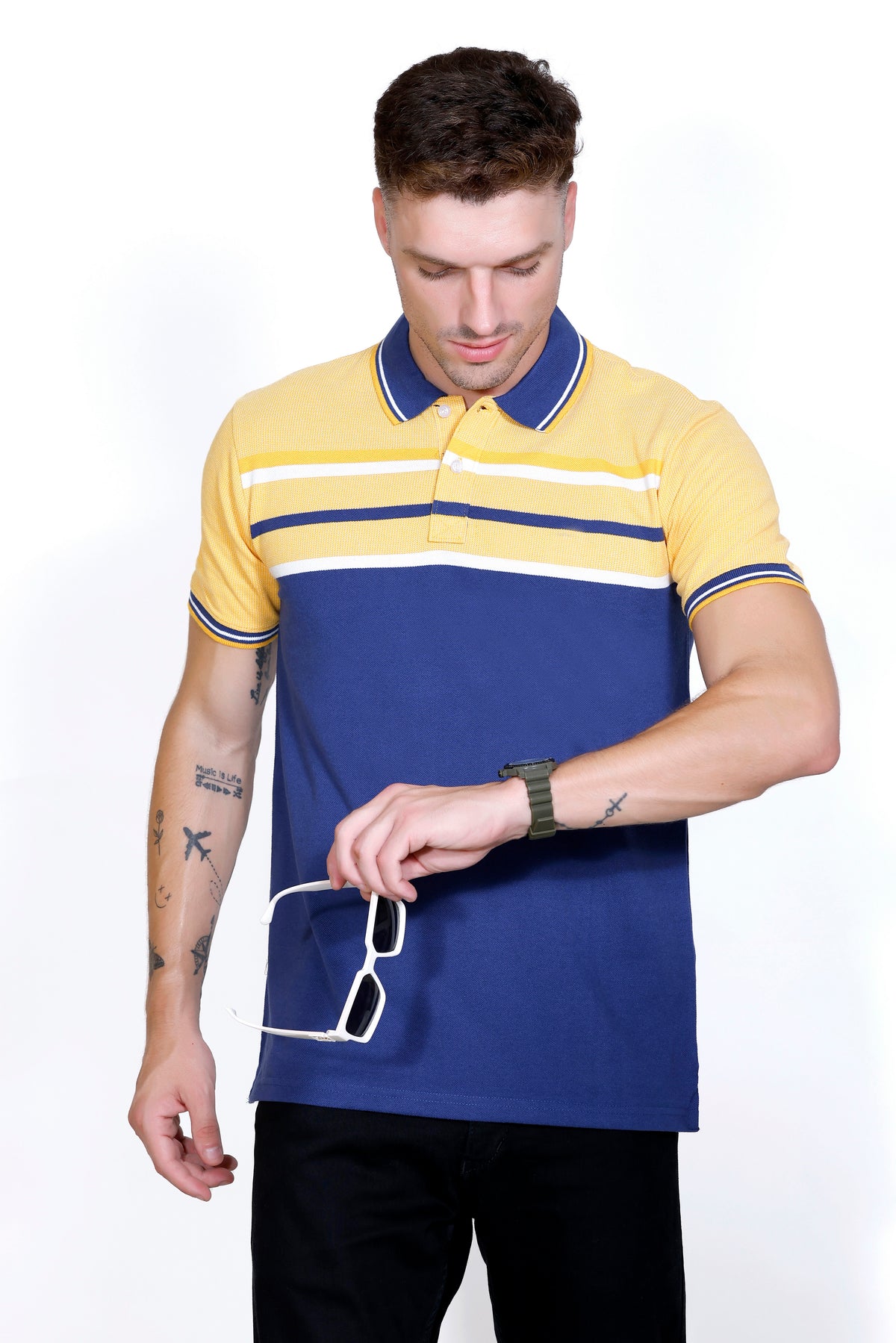 Men's Yellow/Blue stripes Polo