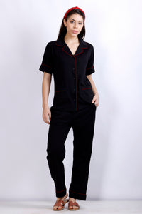 Black Collar Nightwear For  Women MX_HS41