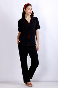 Black Collar Nightwear For  Women MX_HS41