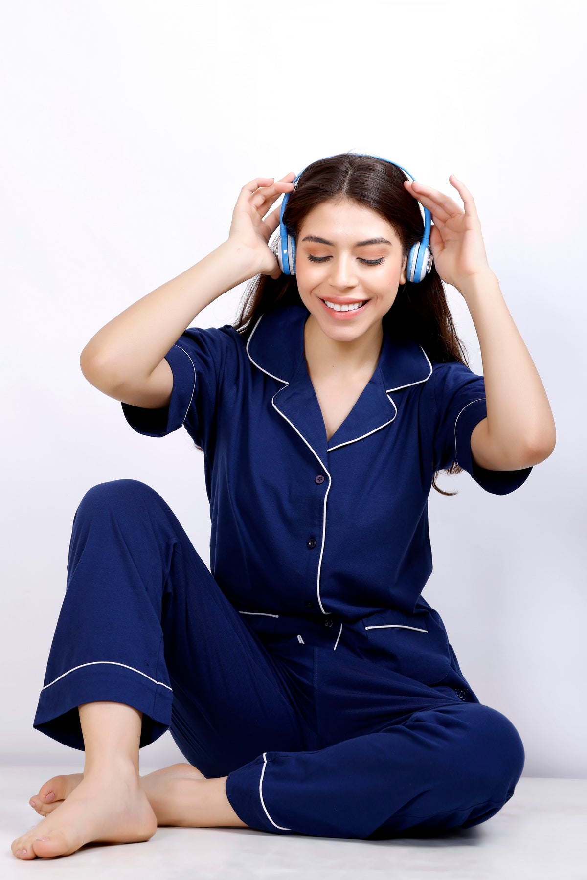 Premium Navy Blue Collar Nightwear for  Women MX_HS40