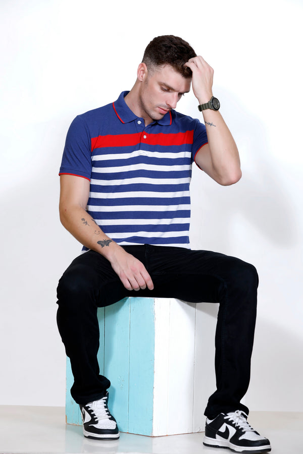 Men's Blue/White stripes Polo