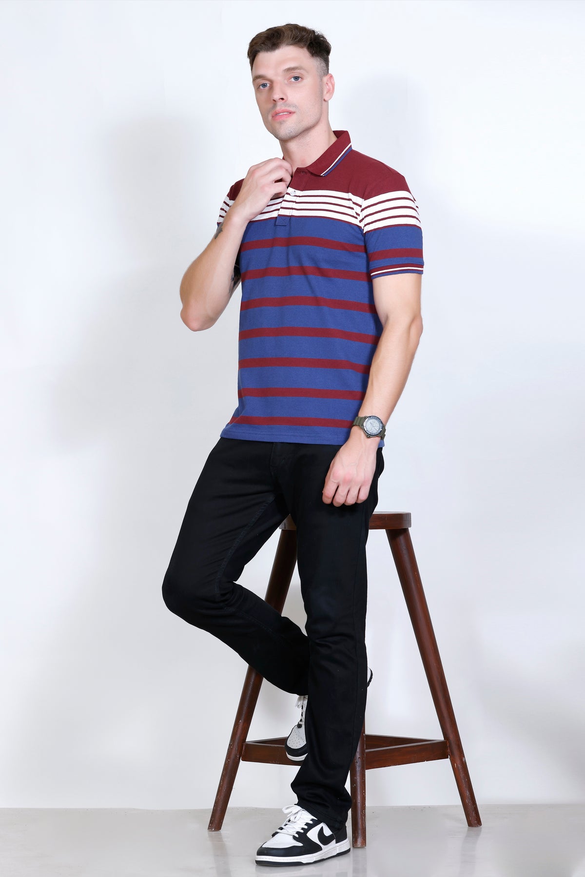 Men's Wine/Blue stripes Polo